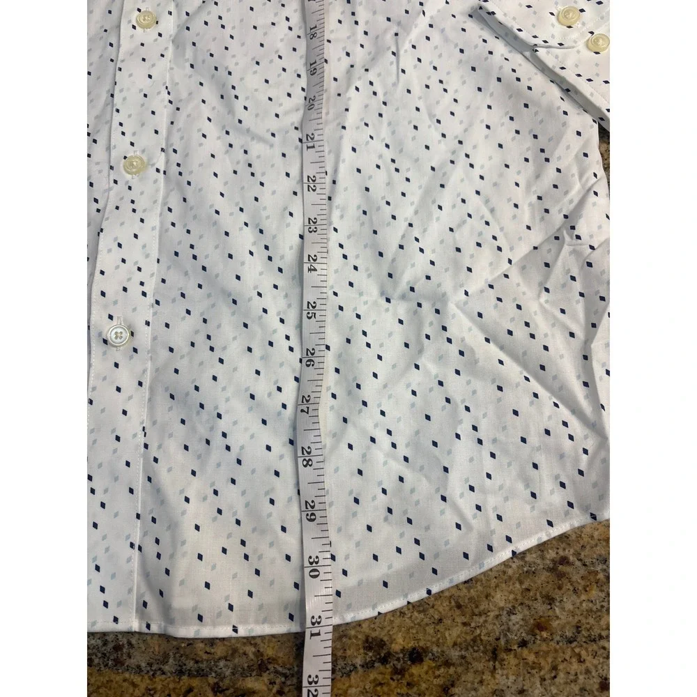 NWT Banana Republic Mens Slim Fit Non-Iron Shirt White Blue Geometric Diamond L